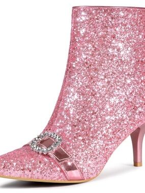 Glitter Boot Rhinestone Stiletto Heel Ankle Pink Boots Perphy Size 9